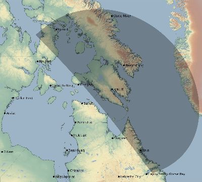 Map of the eclipse path across Canada on 04/23/2582