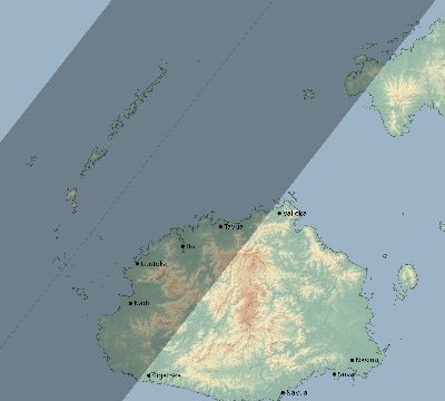 Map of the eclipse path across Fiji on 03/03/2584