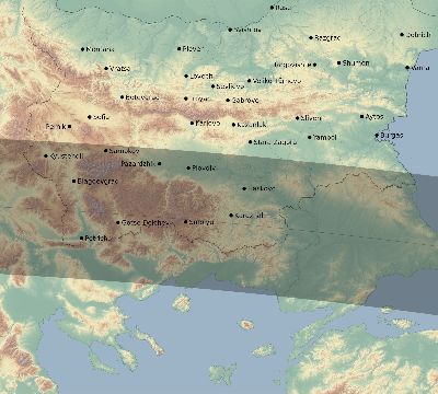 Map of the eclipse path across Bulgaria on 08/26/2584