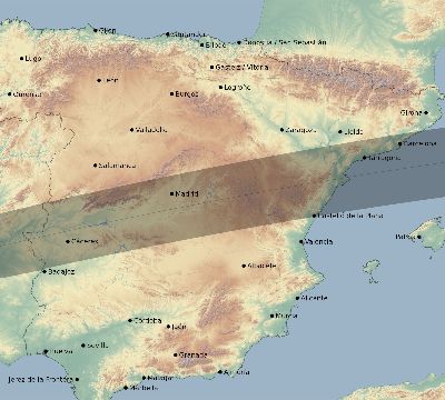 Map of the eclipse path across Spain on 08/26/2584