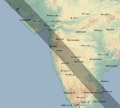 Map of the eclipse path across India on 08/26/2584