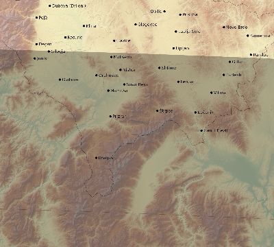 Map of the eclipse path across Kosovo on 08/26/2584