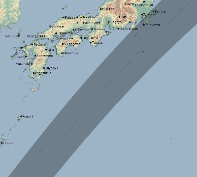 Map of the eclipse path across Japan on 02/20/2585