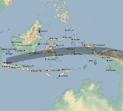 Map of the eclipse path across Indonesia on 08/16/2585