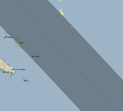 Map of the eclipse path across New Caledonia on 08/16/2585