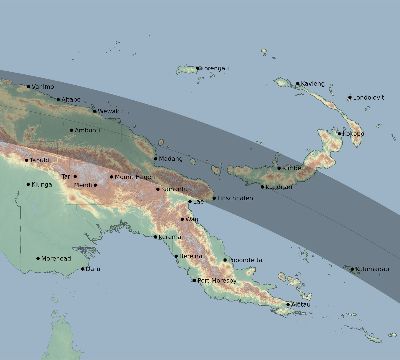 Map of the eclipse path across Papua New Guinea on 08/16/2585