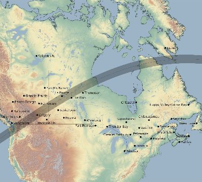 Map of the eclipse path across Canada on 06/27/2587