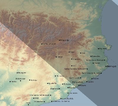 Map of the eclipse path across Spain on 06/27/2587