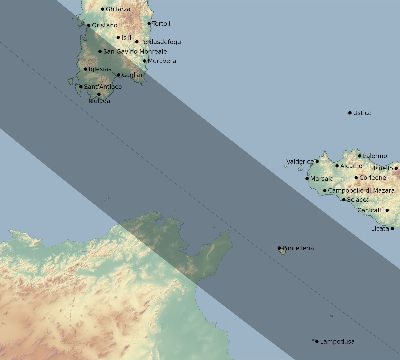 Map of the eclipse path across Italy on 06/27/2587