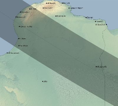 Map of the eclipse path across Libya on 06/27/2587