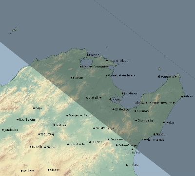 Map of the eclipse path across Tunisia on 06/27/2587