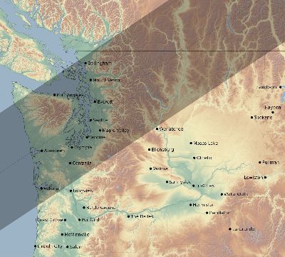 Map of the eclipse path across United States on 06/27/2587