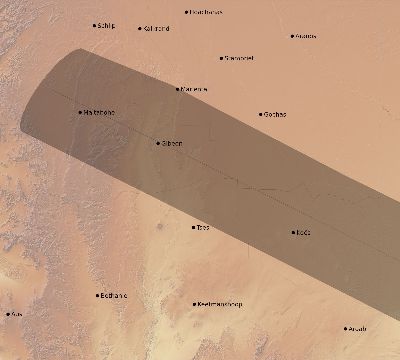Map of the eclipse path across Namibia on 12/20/2587