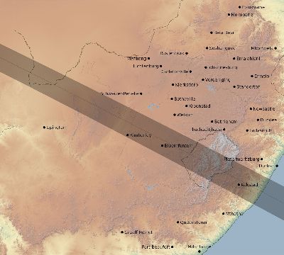 Map of the eclipse path across South Africa on 12/20/2587