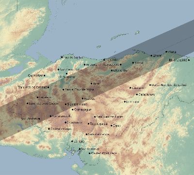 Map of the eclipse path across Honduras on 12/09/2588