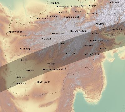 Map of the eclipse path across Afghanistan on 04/14/2591