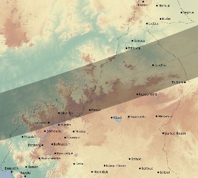 Map of the eclipse path across Cameroon on 04/14/2591