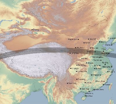 Map of the eclipse path across China on 04/14/2591