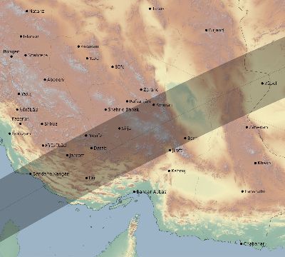 Map of the eclipse path across Iran on 04/14/2591
