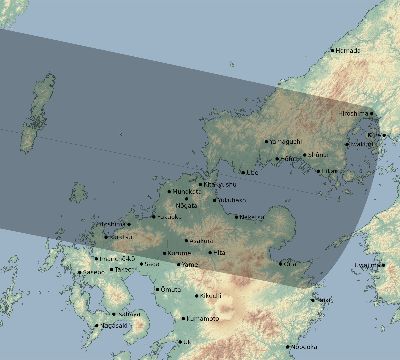 Map of the eclipse path across Japan on 04/14/2591