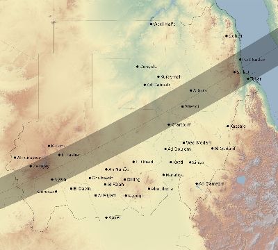 Map of the eclipse path across Sudan on 04/14/2591