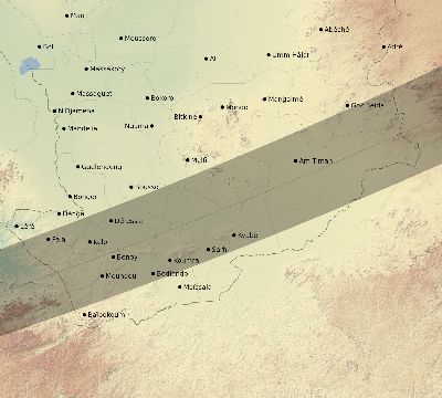Map of the eclipse path across Chad on 04/14/2591