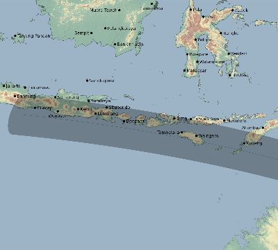 Map of the eclipse path across Indonesia on 10/08/2591