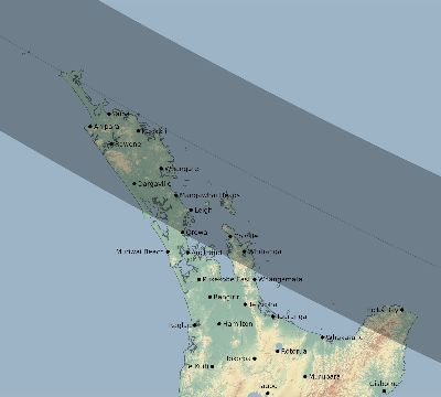Map of the eclipse path across New Zealand on 10/08/2591