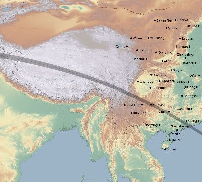 Map of the eclipse path across China on 09/26/2592