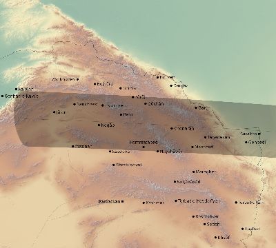 Map of the eclipse path across Iran on 09/26/2592