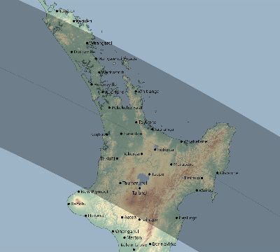 Map of the eclipse path across New Zealand on 08/07/2594