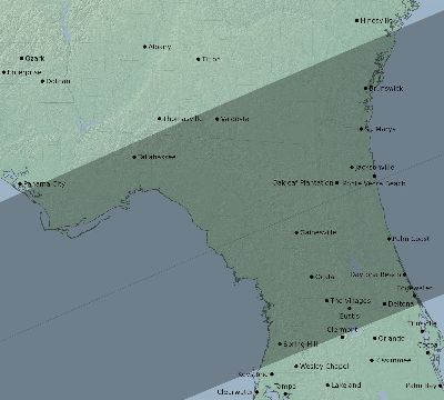 Map of the eclipse path across United States on 01/31/2595