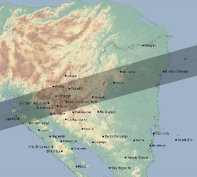 Map of the eclipse path across Nicaragua on 07/28/2595