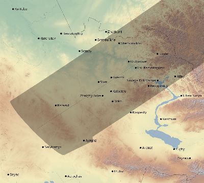 Map of the eclipse path across Kazakhstan on 07/16/2596