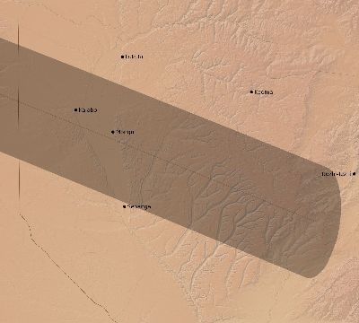 Map of the eclipse path across Zambia on 05/26/2598