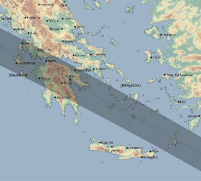 Map of the eclipse path across Greece on 11/19/2598