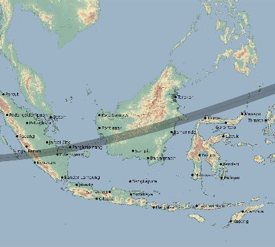 Map of the eclipse path across Indonesia on 11/19/2598