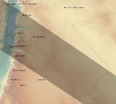 Map of the eclipse path across Jordan on 11/19/2598