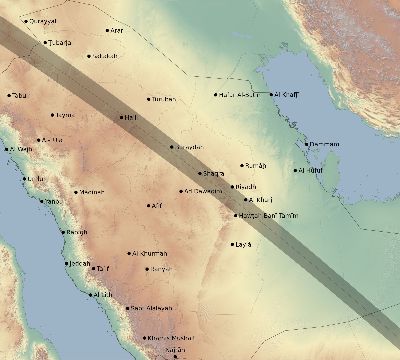 Map of the eclipse path across Saudi Arabia on 11/19/2598