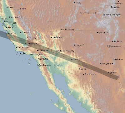 Map of the eclipse path across United States on 05/15/2599