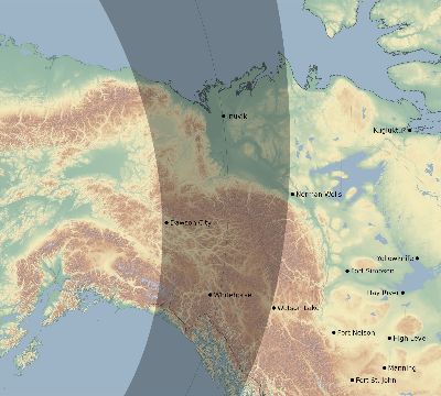 Map of the eclipse path across Canada on 05/05/2600