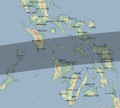 Map of the eclipse path across Philippines on 03/15/2602