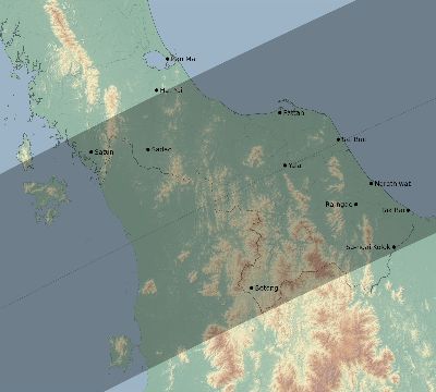 Map of the eclipse path across Thailand on 03/15/2602