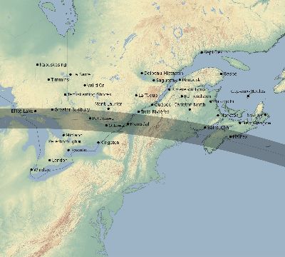 Map of the eclipse path across Canada on 09/08/2602