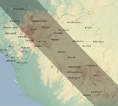 Map of the eclipse path across Guinea on 09/08/2602