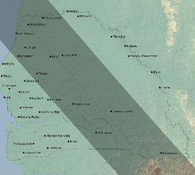 Map of the eclipse path across Senegal on 09/08/2602