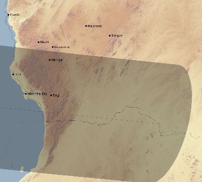 Map of the eclipse path across Tanzania on 09/08/2602
