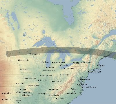 Map of the eclipse path across United States on 09/08/2602