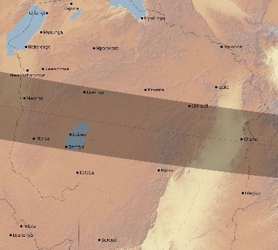 Map of the eclipse path across Zambia on 09/08/2602