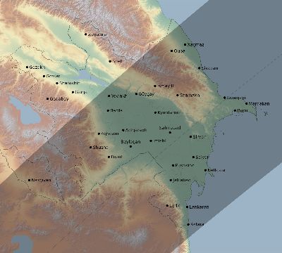 Map of the eclipse path across Azerbaijan on 03/05/2603